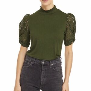 Generation Love NWT Alanna Olive Classic Lace Puff Classy Mockneck Blouse Top